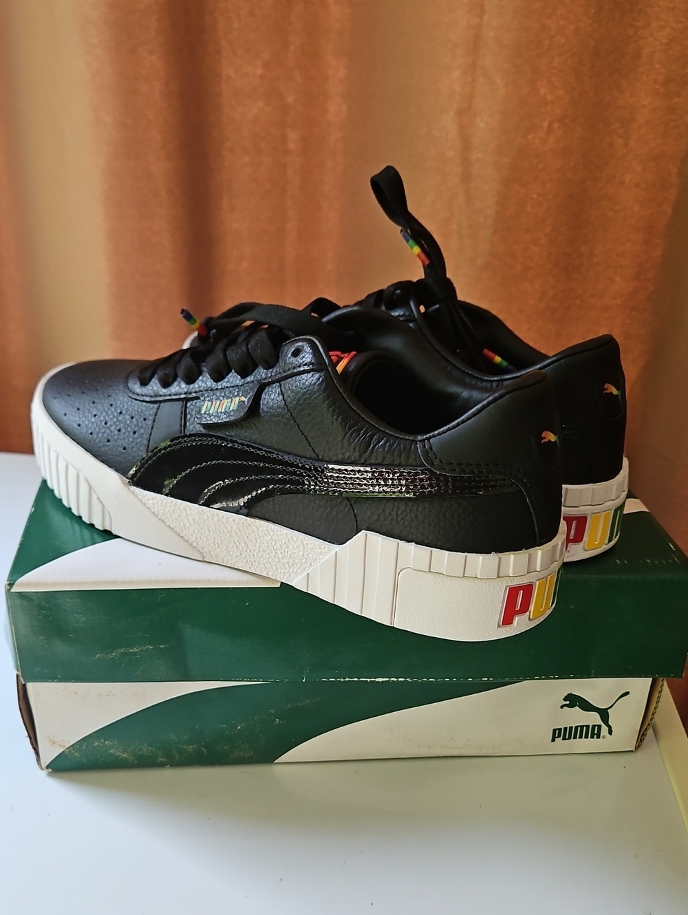 NIB Puma Cali Outline FS Black Rainbow Sneakers Women's Size 9